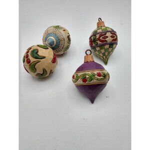 Jim Shore Hand-Painted Ceramic Christmas Ornaments Set Of 4 W/Festive Patterns